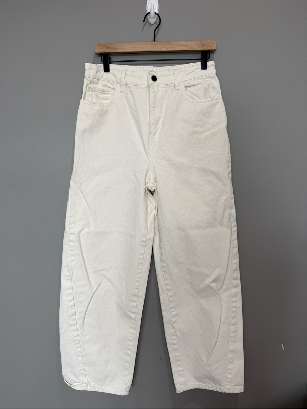 Le ALX Jeans Womens 28 White High Rise Barrel Leg Ecru Straight Cropped Denim
